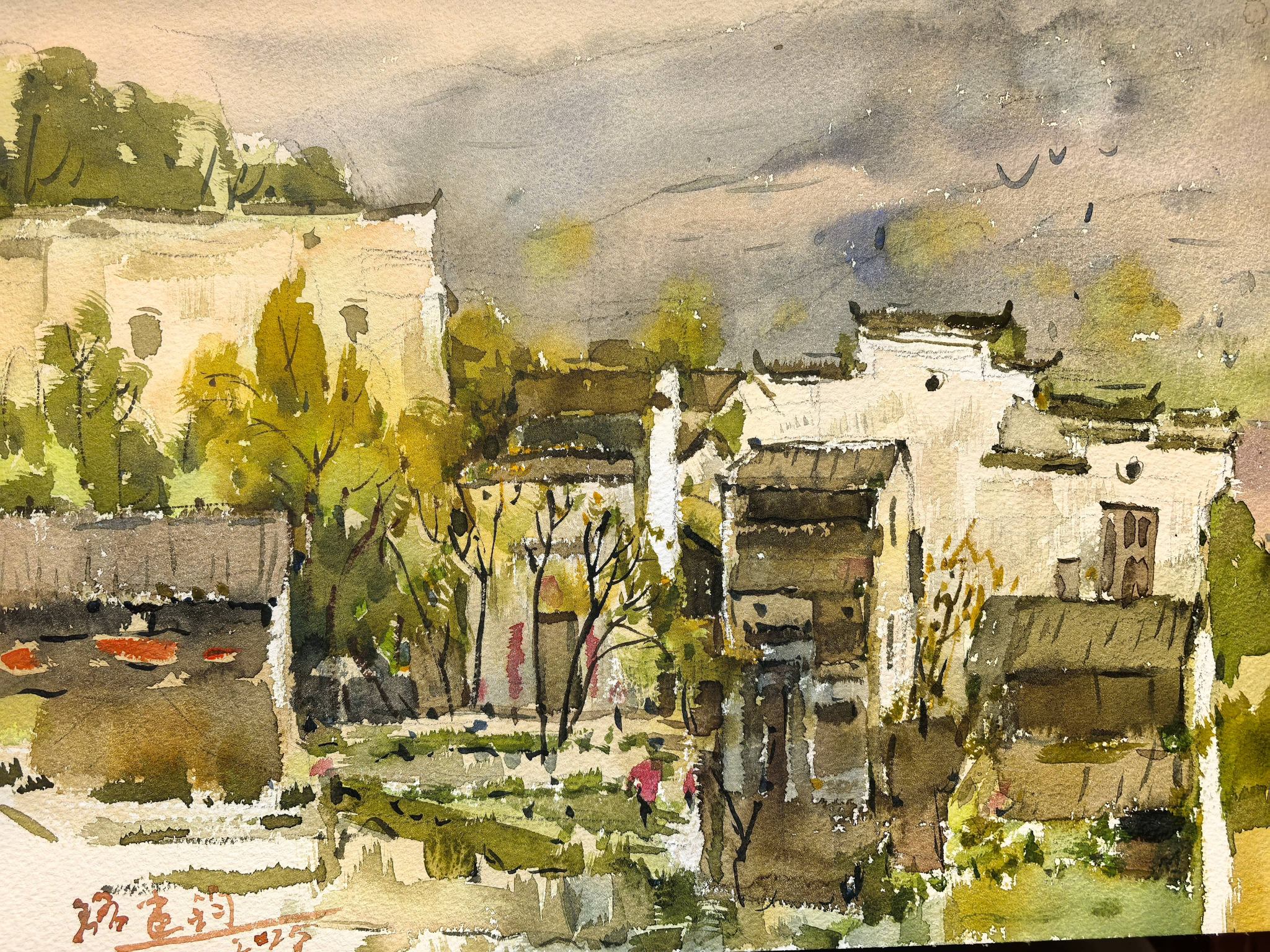 《婺源篁岭》水彩写生 骆建钧